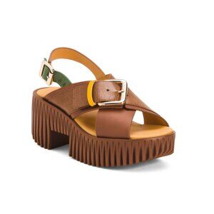 4CCCCEES Brown Leather Plia Juno Heeled Sandals